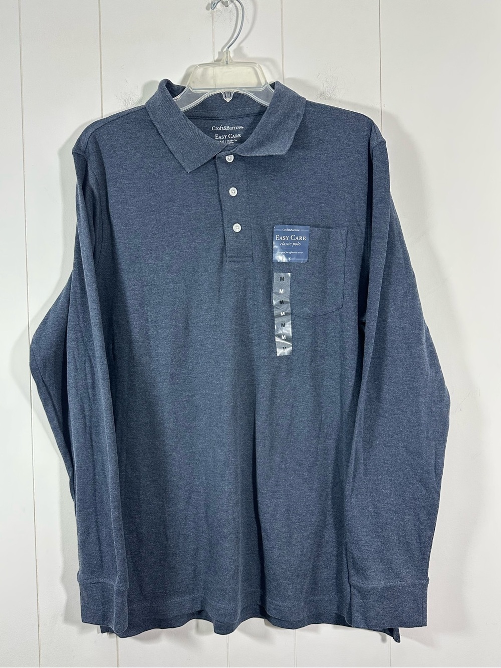 NWT Croft & Barrow Sz M Polo Shirt Mens Easy Care Classic Long Sleeve Blue